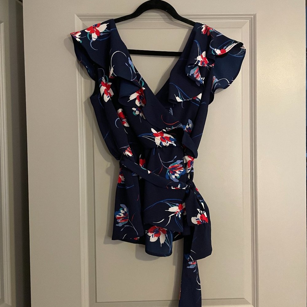 Halogen Wrap Ruffle top